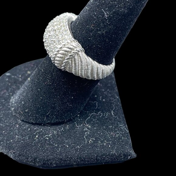 Judith Ripka 925 Sterling Silver Pave CZ Dome Ring Authentic Designer Size 8 - Picture 4 of 8